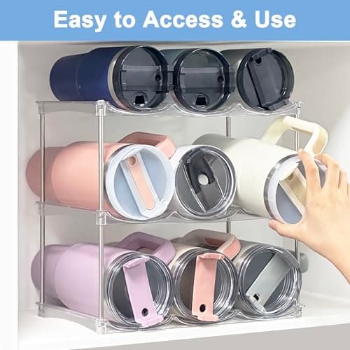 Stackable Water Bottle Organizer - Large Compartment Stanley Cup Holder, Water Bottle Holder for Stanley Tumbler 40oz, Tumbler Organizer Kitchen Pantry Organization and Storage, 4 Tier Storage Rack - Thumbnail 6