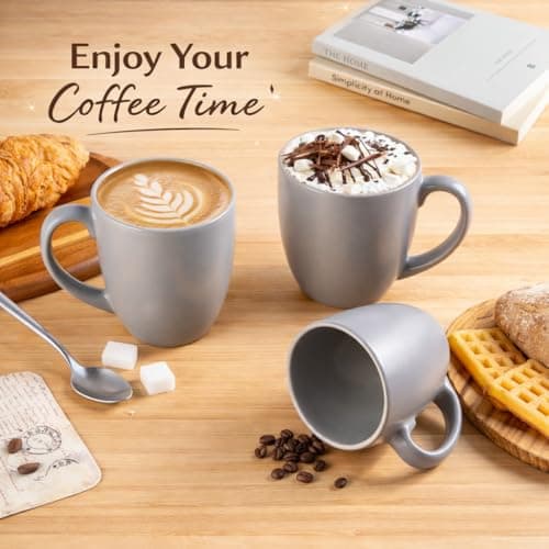 GBhome 12oz Coffee Mugs Set of 6, Large Ceramic Coffee Mugs for Man, Woman, Dad, Mom, Modern Coffee Mugs Set with handle for Tea/Latte/Cappuccino/Milk/Cocoa. Dishwasher&Microwave Safe,Matte Grey - Thumbnail 4