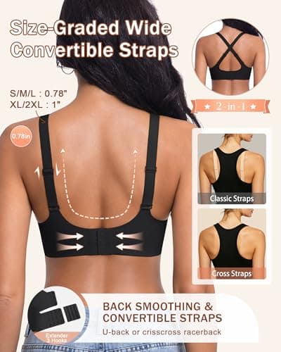 leviace 2 Pack Wireless Jelly Bras for Women with Support, Black/White,XXL - Thumbnail 2