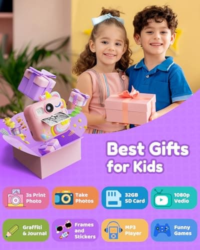 KOKODI Kids Camera Instant Print, Toddler Cameras Christmas Birthday Gifts for Girls Age 3-12, Digital Video Instant Printable Camera for Kids,Toys for Ages 5-7 Girls (Pink) - Thumbnail 2