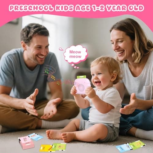 Toddler Talking Flash Cards for 1 2 3 4 5 Year Old Boys and Girls - Language Sensory Learning Device with 224 Sight Words - Montessori,Pocket Speech Therapy,Autism Toys,Christmas Birthday Gift - Pink - Thumbnail 4