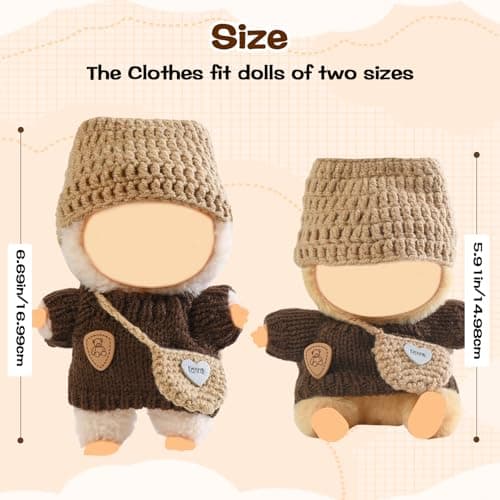 Clothes for Blind Box Dolls, Premium 3-Piece Handcrafted Crochet Doll Clothes Suitable for 15-17CM Plush Blind Box Doll Accessories Set Outfit (Knitwear) - Thumbnail 3