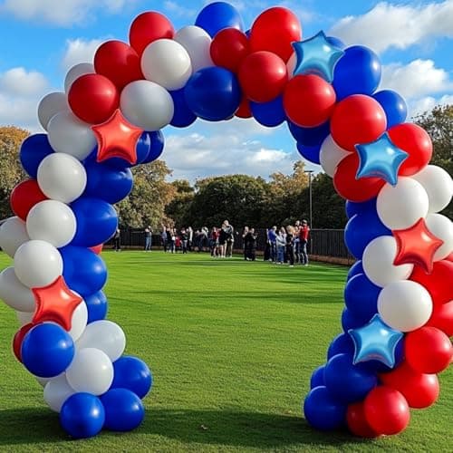 Red White Blue Balloon Garland Arch Kit 160Pcs Red White Blue Latex Balloons with Star Foil Balloons for 4th of July Nautical Patriotic Baseball Birthday Party Decorations - Thumbnail 4