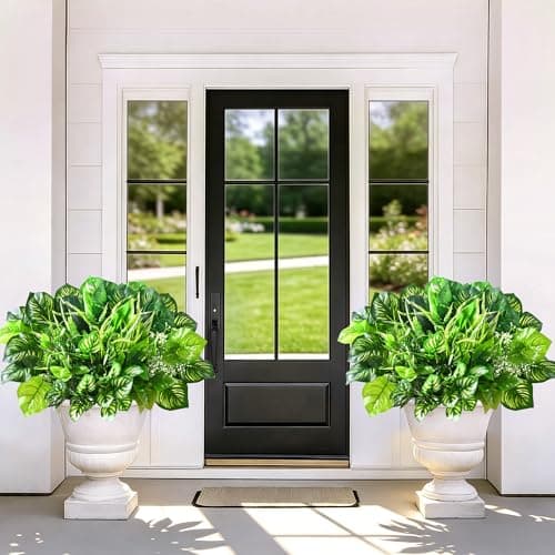 Livole 12Pcs 12 Styles Artificial Plants Outdoor Realistic UV Resistant Artificial Flowers Large Bunches Faux Plants Greenery Stems Boston Fern for Garden Porch Planter Window Box Home Decor - Thumbnail 2