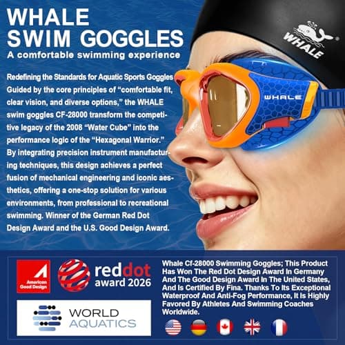 Whale Swim Goggles, HD Anti-Fog Goggles, Unisex | 100% UV Protection | Anti-Fog Design (Sunset Orange-Blue) - Thumbnail 2