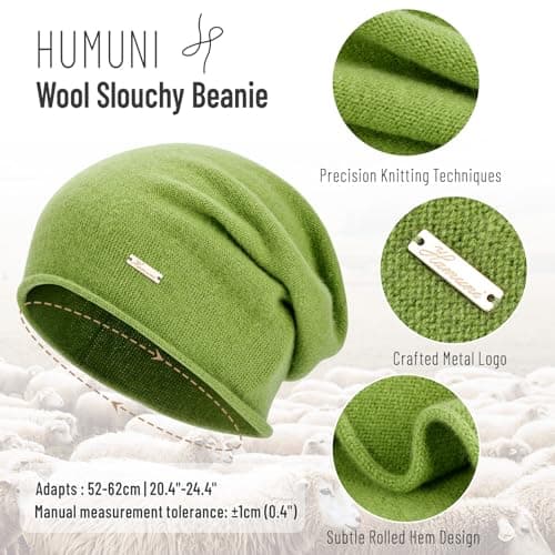 HAMUNI Wool Slouchy Beanie for Women, Soft Warm Beanies Hats- Lightweight & Breathable Knitting Skull Beanies Cap for Spring, Fall, Winter - Thumbnail 3