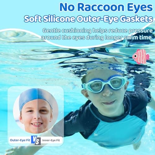 Vvinca Kids Swim Goggles for Boys Girls Age 6-14, Anti-Fog UV Protection Clear Swimming Goggles, Leak-Proof Kids Pool Goggles with Easy Side-Pull Adjustment for Toddler Youth Pool Water Swimming - Thumbnail 4