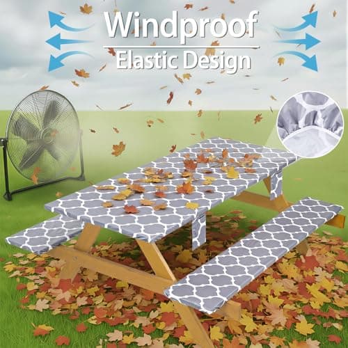 memKiya Fitted Waterproof Picnic Table Cover with Bench Covers Elastic Polyester 72In Camping Tablecloths for 6Foot Rectangle Tables Summer Fall Glamping Roadtrip Stuff Festival Vacation Items Gift - Thumbnail 4