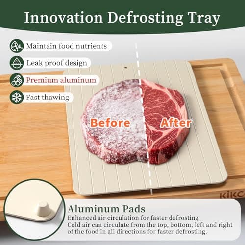 Kikcoin Bamboo Cutting Board Set with Defrosting Tray, Wood Cutting Boards for Kitchen with Deep Juice Grooves & Built-in Organizer Meal Prep Charcuterie& Chopping Board for Meat, Vegetables and Bread - Thumbnail 5