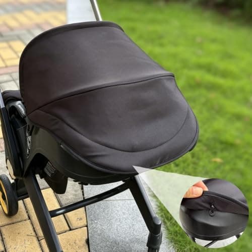Feliliber Canopy Replacement Compatible with Doona Car Seat Strollers, 3-Piece Thickened Hood and Shoulder Pads Set, High-Opacity Sun Shade, 100% Real Photos, Machine Washable (No Rods) (Black) - Thumbnail 3