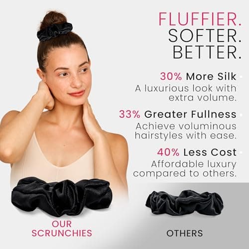 Wycare 100% Silk Scrunchies - Gentle on Hair Mulberry Silk Scrunchies for Women - Luxurious Sleep Ties for Women's Curly Hair (Set of 3 Black) - Thumbnail 4