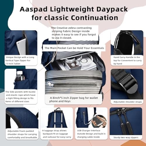 Aaspad Laptop Backpack for Men and Women Lightweight Daypack Slim Sturdy Business Offices Knapsack Daily Commute Necessities (Dark Blue) - Thumbnail 3