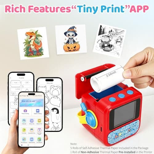 Lumavere AI Voice Sticker Printer, Portable Pocket Sticker Printer with HD Display, Mini Inkless Thermal Sticker Maker Machine with Handle for Coloring Creative DIY Fun, 5 Rolls Paper Included - Thumbnail 4
