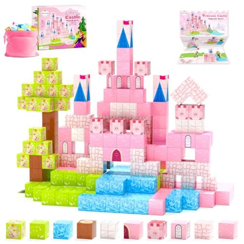 Hiwawind Updated Princess Magnetic Blocks for Girls, Princess Castle Magnetic Building Toys, STEM Montessori Sensory Toys for Toddlers 3-4 5-6 7-8, Creative Birthday Gifts for 3+ Year Old Girl - Image 1