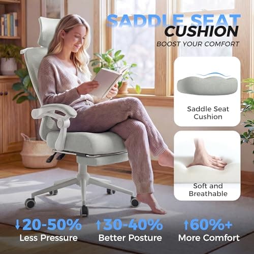 Ergonomic Office Chair with Footrest - Adjustable Lumbar Support & Headrest, 90-160° Reclining Mesh Back Computer Chair - Home Office/Gaming, 350lbs Capacity - Thumbnail 5