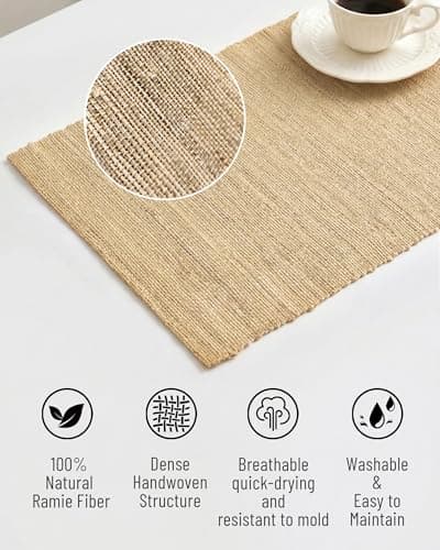 Handwoven Natural Fiber Placemats Set of 6, 12”x18” Woven Table Mats for Dining Table, Heat-Resistant & Washable, Farmhouse, Boho & Neutral Home Decor - Thumbnail 2