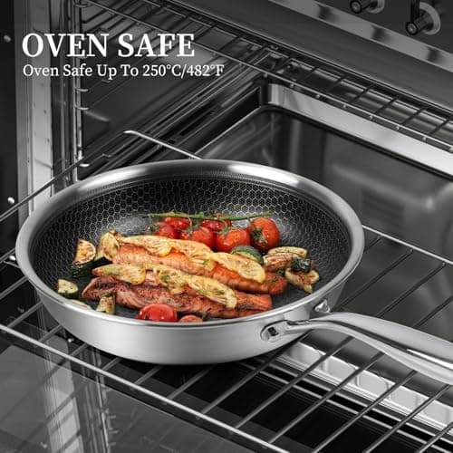 Innerwell Tri-Ply Stainless Steel Frying Pan Set with Lid,9.5Inch 11Inch Nonstick Honeycomb Stainless Steel Cooking Pan Set of 2 Skillet Works Pan for Cooking with Induction Gas Stovetops - Thumbnail 5