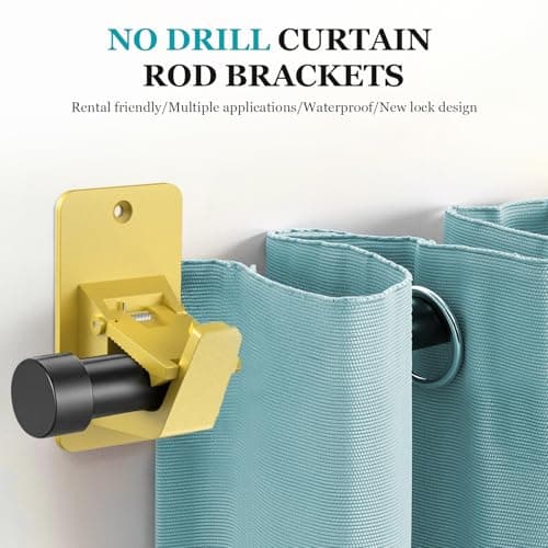 Adhesive No Drill Curtain Rod Brackets - Heavy Duty 30LB Holders for Bathroom Bedroom Kitchen, Universal Damage-Free Window Rod Hooks with Nail-Free Installation (4PC Gold) - Thumbnail 3