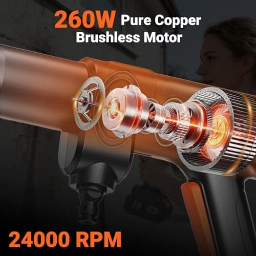 Cordless Pressure Washer, 300PSI Portable Power Washer with 6-in-1 Nozzle & Foam Cannon, 21V Hand Held Pressure Washer with 2 Batteries & 32 FT Hose, 3.2 LBS Brushless Motor for Car, Garden, Fence - Thumbnail 4