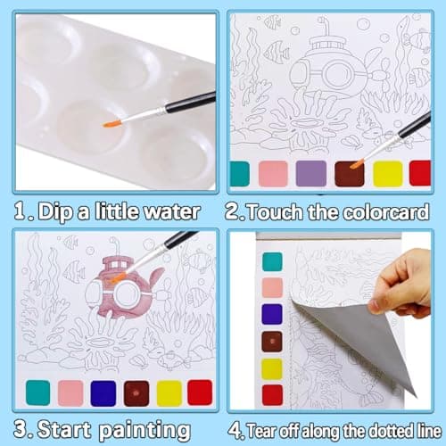 JUNQIU 3Pack Water Color Paint Sets for Kids, Paint With Water Books, Pocket Watercolor Painting Book, Arts and Crafts for Girls Gifts,Stocking Stuffers For Kids - Thumbnail 2