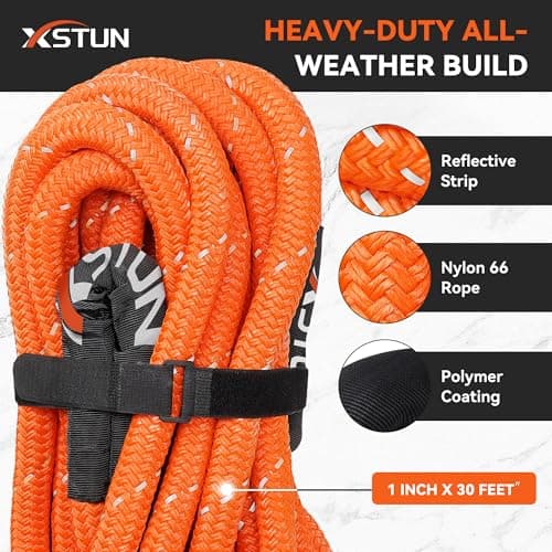 XSTUN 1" Kinetic Recovery Rope 48100lbs Breaking Strength, 30ft Snatch Rope with 35% Stretch, Offroad Tow Rope Kit with Level 5 Cut-Resistant Gloves, Compatible with Jeep, Truck (Orange) - Thumbnail 3