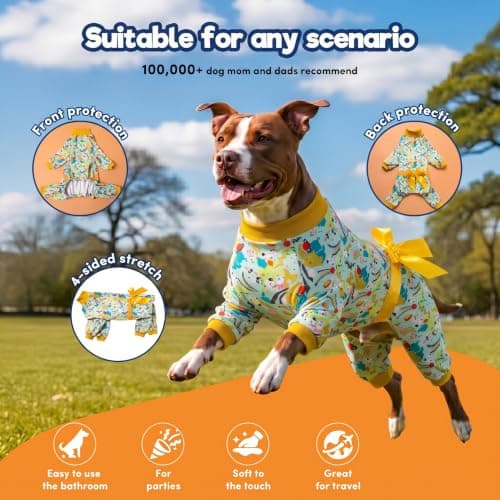 LovinPet Dog Onesies for Large Dogs - Mint Outer Space Print, Wound Care and Post Surgery Onesie, UV Protection Fabric, Pet Anxiety Relief Shirt, Pet PJ's,Yellow 3XL - Thumbnail 4