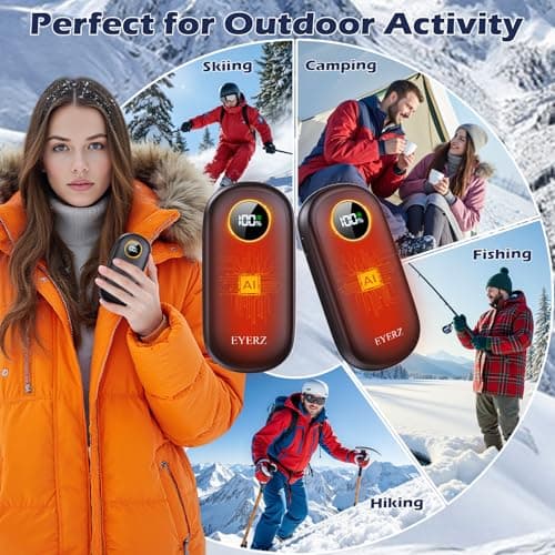 Rechargeable Hand Warmers, Dual-Sided Electric Hand Warmers with LED Display & Flashlight, 4 Levels Fast Heat, Portable Handwarmers for Christmas, Hunting Essentials, Camping, Gift for Men, Women - Thumbnail 6