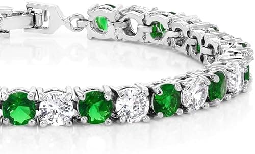 ARLTANSY 14K White Gold Plated 5mm Cubic Zirconia Tennis Bracelet for Women and Men, Classic Silver Diamond Tennis Bangle Bracelets, Adjustable Detachable 7.6IN Length, Suitable for Everyone (Green) - Thumbnail 3