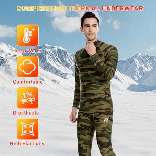 MeetHoo Men Thermal Underwear Set Long Johns with Fleece Lined Base Layer Men Cold Weather Top Bottom for Skiing Running - Thumbnail 3