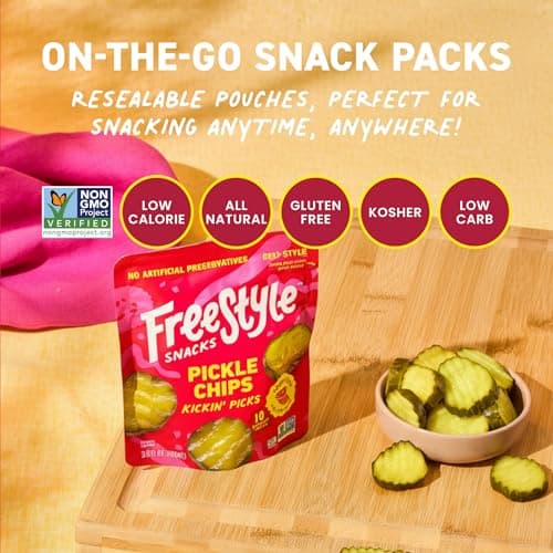 Freestyle Snacks Pickle Chip Snack Packs - Spicy Dill - All Natural, Fresh-Packed Deli-Style Pickles - Non-GMO, Kosher, Gluten-Free, Low Calorie Snacks - 3.5 Ounce (6 Pack) - Thumbnail 5