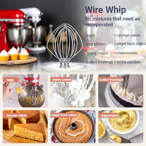 Whisk Attachment Stainless Steel Wires Whip Dishwasher Safe K45WW Parts Fits 4.5 Quart and 5 QT KitchenAid Tilt-Head Stand Mixer - Thumbnail 5