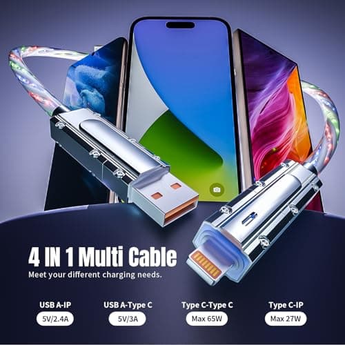 Travel Essentials,Dual Type-C 4 in 1 Multi Charging Cable, 3 FT Universal Charging Cables for All Devices, 2 USB-C/Lightning/Micro USB Port, Compatible with iPhone 17 16/15 Series/Phone/Tablet,66W - Thumbnail 2