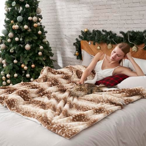 COZY KISS Luxury Faux Fur Blanket Deer Print, Waterproof Pet Blanket Washable, Woman Sofa Bed Couch Throw, Liquid Pee Proof for Large Dog or Cat, Reversible, Super Soft, 60x80 inch, Brown - Thumbnail 4
