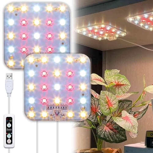 DOMMIA Full Spectrum LED Grow Light for Indoor Plants, 2 Panels 10W with 6/12/16h Timer Dimmable Plant Lights for Flower Veg Plant Growth USB, Warm White, 1-Pack - Image 1