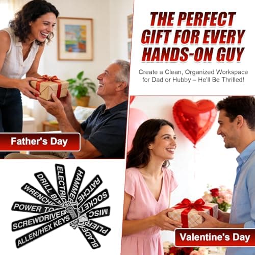 Magnetic Tool Box Labels and Hooks Set, 12 PCS Toolbox Magnetic Labels + 4PCS Self Adhesive Metal Hooks, Reusable Tool Box Accessories Organize for Steel Carts, Drawers, and Cabinets(Black) - Thumbnail 6