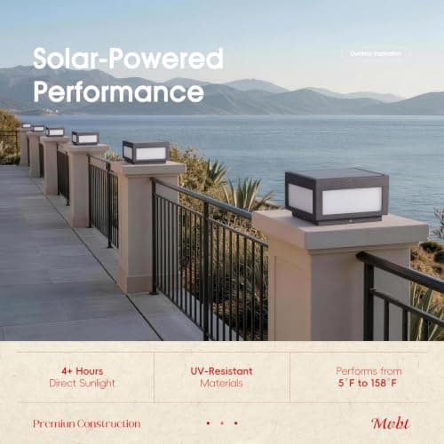 MVBT Solar Post Lights Waterproof, 10×10 Solar Pillar Lights Outdoor, 9.8" Outdoor Column Lights Dusk to Dawn, Modern Lamp Post Light Square, 3000K Solar Power Post Lantern for Fence Deck Gate Posts - Thumbnail 4