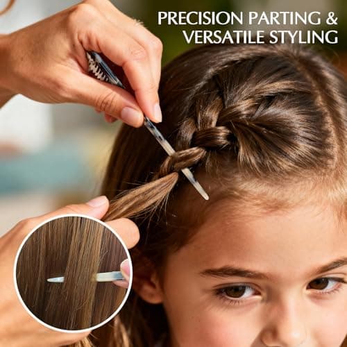 Auseibeely 2 Pack Rat Tail Combs for Women, Fine Tooth Hair Parting Comb Root Teasing Hair Styling Tools for Braiding, Friendly Recycled Cellulose Acetate Comb Anti Static(Tortoise Shell, Ivory) - Thumbnail 4