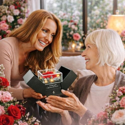 cdco Forever Love Preserved Real Rose with Heart Necklace, Mothers Day Gifts for Mom, Wife, Anniversary Birthday Gifts for Women – Projects “I Love You” in 100 Languages - Thumbnail 2