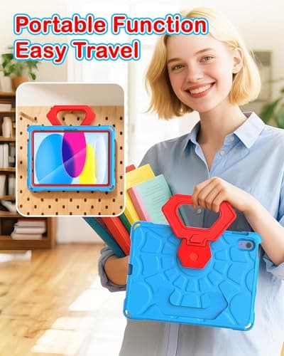 YIHE Shockproof Kids Case for iPad (A16) 11th Generation 11 Inch 2025/ iPad 10th Generation 10.9 inch 2022, Durable Protective Cover with Built-in Screen Protector & Stable Stand, Blue Red - Thumbnail 5