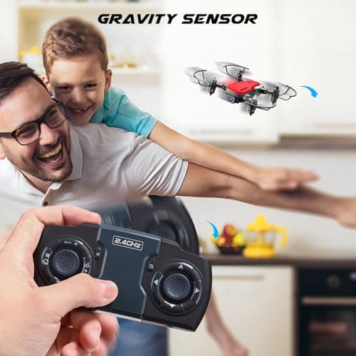 SIMREX Mini Drone With Camera 720P HD FPV, RC Quadcopter Foldable Drone, Mini Drone With Altitude Hold, 3D Flip, Headless Mode, Gravity Control and 2 Batteries, Gifts for Kids, Beginner, Red - Thumbnail 3