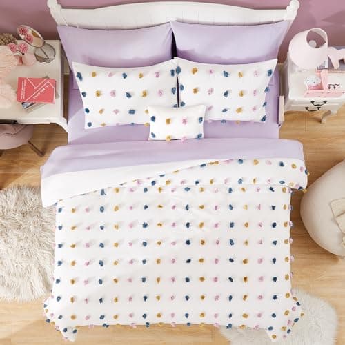 Geniospin Colored Pom Queen Comforter Set, 8 Pieces Ball Pom Comforter Sets, Bed in a Bag Queen, All Season Down Alternative Bedding Set, Lightweight, Warm and Breathable - Thumbnail 5