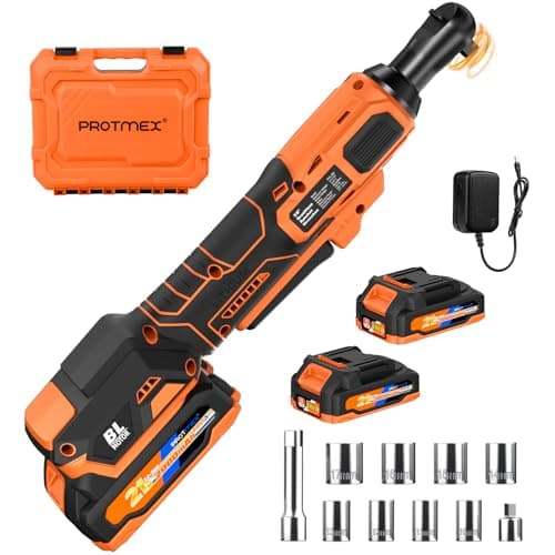 Protmex Cordless Ratchet Wrench Set (Brushless), 3/8" Electric Ratchet Wrench, 74 FT-LBS Torque, 0-400 RPM Variable Speed Trigger, Built-in LED, 21V with 2 x 2.0Ah Batteries, Charger & Sockets - Image 1