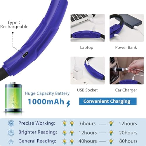 LUXJET Neck Reading Light & Book Lights - 3 Color & 6 Brightness, 80H Rechargeable, Flexible Arm - Christmas Gift White Elephant Gifts for Book Lovers - Thumbnail 5