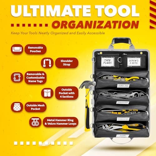 Updated Tool Roll Up Tool Bag Organizer, Name Tags, Advansed Features, Heavy Duty Tool Roll Bag Organizer, Mens Gifts For Him Motorcycle Mechanic & Electrician LUXADAR (6 Detachable Pouches) - Thumbnail 3