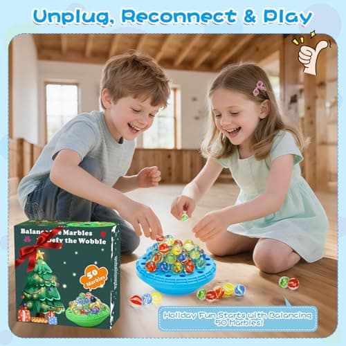 YUOIOYU Marble Balance Game - 50 Colorful Marbles with Built-in Storage, Fun Family Challenge for 1-4 Players, Educational Toy for Kids & Adults, Perfect for Parties, Travel & Birthday Gifts (Blue) - Thumbnail 2