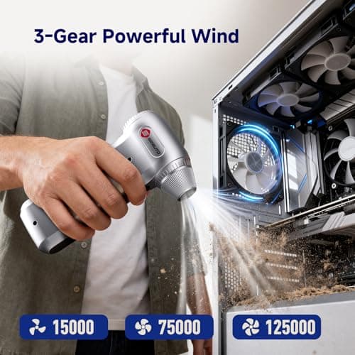Compressed Air Duster-125,000 RPM Cordless Electric Air Duster, Rechargeable Super Power Air Blower with 3-Gear Turbo Fan, Air Blower for PC, Keyboard, Outdoor, Car & Home - Thumbnail 6