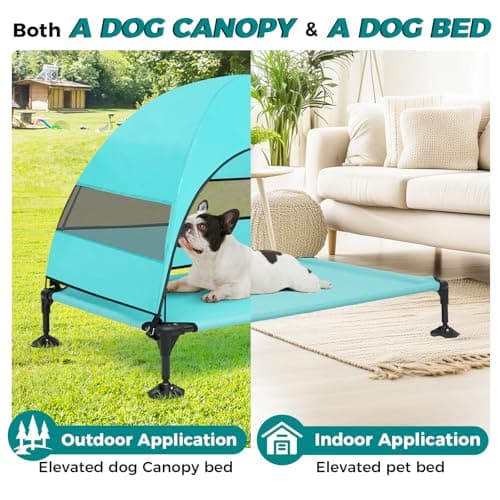 Libbipaw Windproof Elevated Dog Bed with Canopy & Stakes, 3-Sided 90% UV Block, Chew-Proof Teslin Mesh Mat for Large Dogs up to 150lbs(Blue Large) - Thumbnail 5