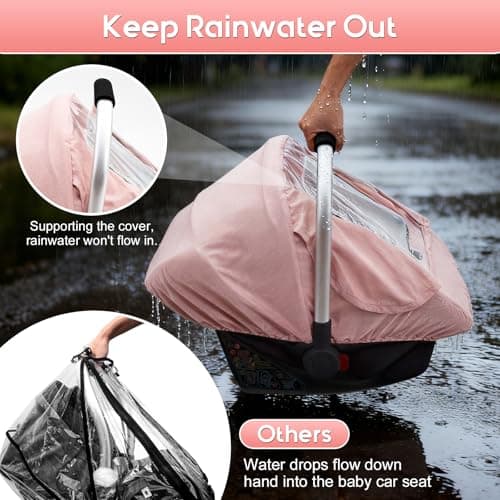 Baby Car Seat Cover, Waterproof Carseat Cover with EVA Transparent Window, Universal Car Seat Rain Cover with Storage Bag, Breathable Baby Carrier Cover for Cold Weather - Thumbnail 6