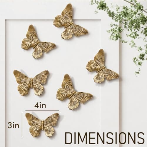 GUSFREUD 3D Butterfly Wall Decor Set – Resin Wall Decorations for Living Room, Bedroom, Garden, Yard, Outdoor and Gallery Walls - Antique Copper - Set of 6 - Thumbnail 3
