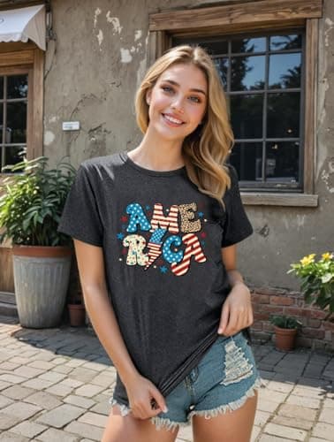 American Flag Shirts Women 4th of July Shirt Loves Jesus and America Too Tshirt Patriotic Short Sleeve Tops - Thumbnail 3